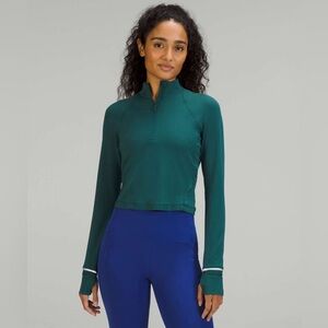 Lululemon Its Rulu Run Cropped Half Zip‎ in Green Jasper